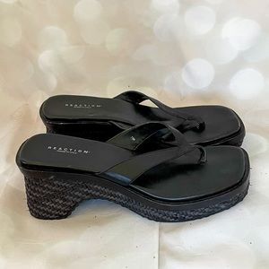 Kenneth Cole black platform sandals with square toe and basket sol